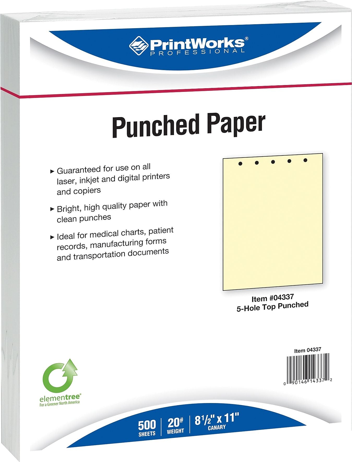 Printworks Professional 8 1/2" x 11" 5 Hole Punch Specialty Paper, 20 lbs., Canary Yellow, 2500/Case (04337)