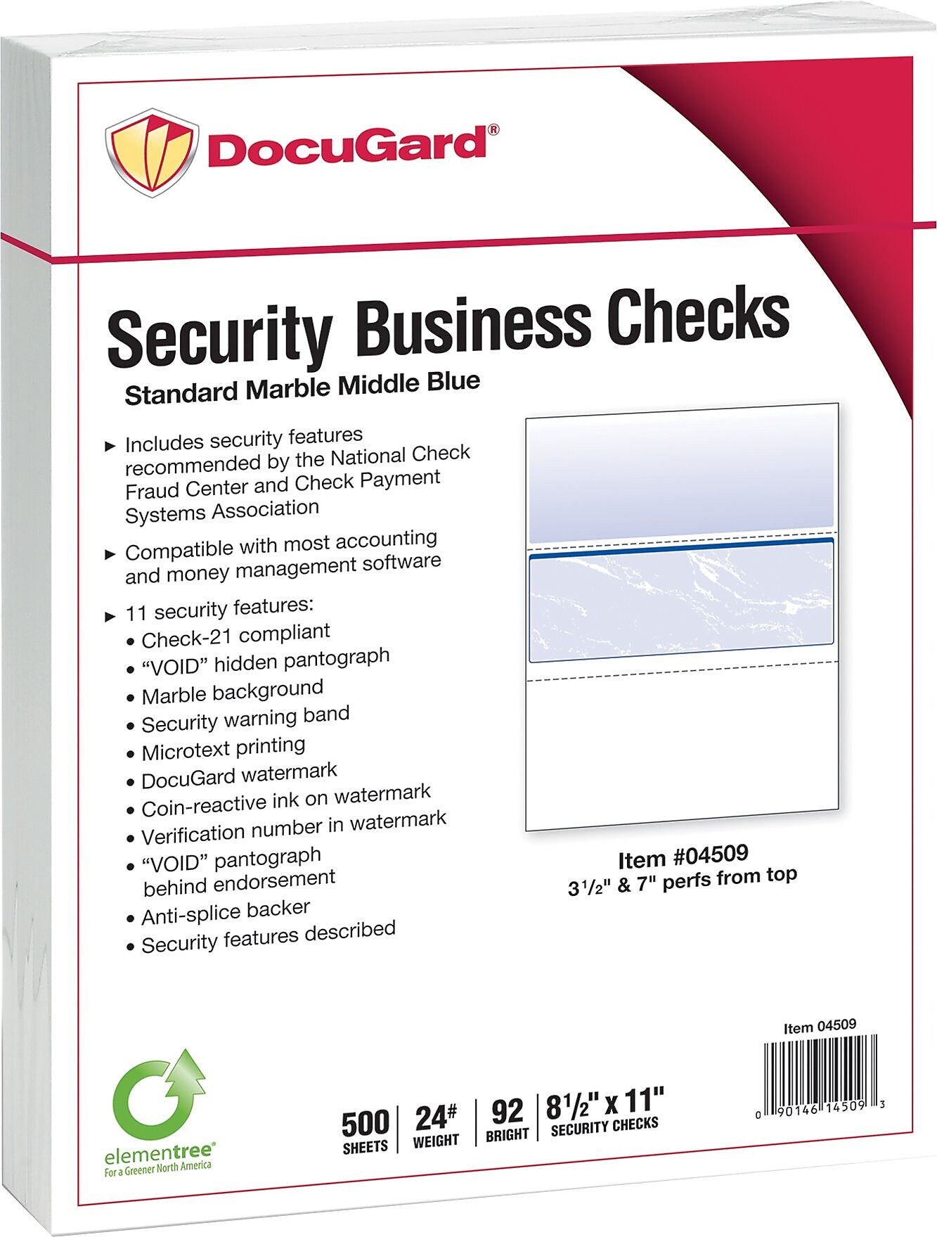 Paris DocuGard Standard 8.5" x 11" Business Security Check In Middle, 24 lbs., Blue, 500 Sheets/Ream, 2500/Carton (04509)