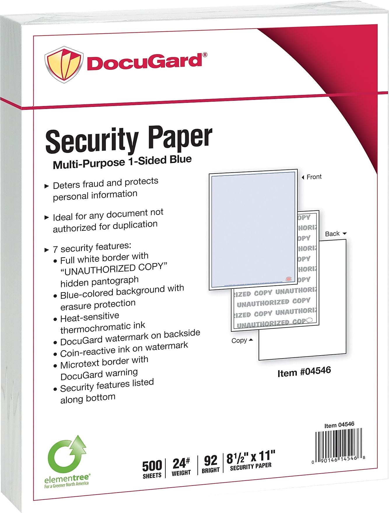 Paris DocuGard Advanced 8.5" x 11" Security Paper, 24 lbs., Blue, 500 Sheets/Ream, 2500/Carton (04546)