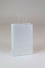 Mini Cub Shopper 8.25" x 5.25" x 3.5" Kraft Paper Shopping Bags, White, 250/Carton (WHITE539)