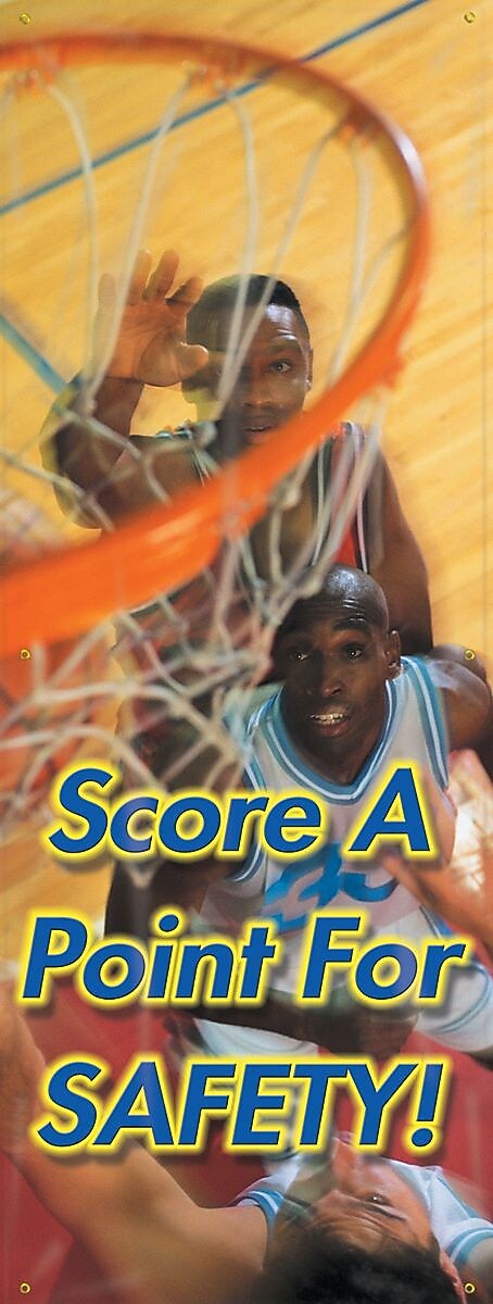 ACCUFORM SIGNS® Vertical Banner, SCORE A POINT FOR SAFETY!, Double-Sided, 74"x28", Reinforced Vinyl