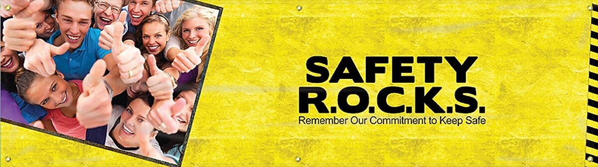 ACCUFORM SIGNS® Motivational Campaign Kick-Off Banner, SAFETY R.O.C.K.S., 28"x8', Reinforced Vinyl