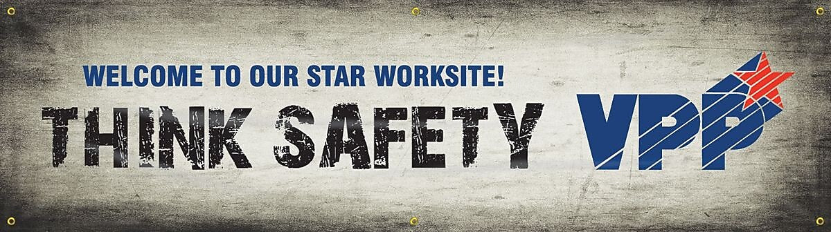 Accuform Motivational VPP Banner, WELCOME TO OUR STAR WORKSITE! THINK SAFETY, 28"x8', Vinyl (MBR972)
