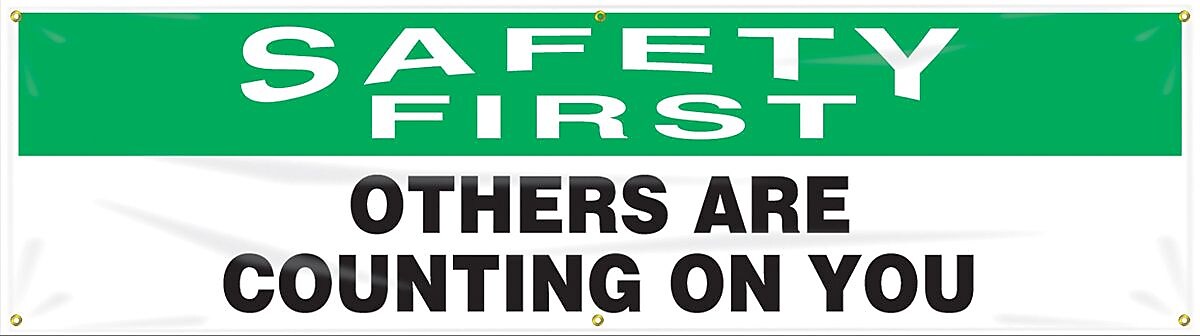 Accuform Motivational Banner, SAFETY FIRST OTHERS ARE COUNTING ON YOU, 28"x8', Vinyl (MBR864)
