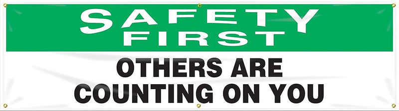 Accuform Motivational Banner, SAFETY FIRST OTHERS ARE COUNTING ON YOU, 28"x8', Vinyl (MBR864)