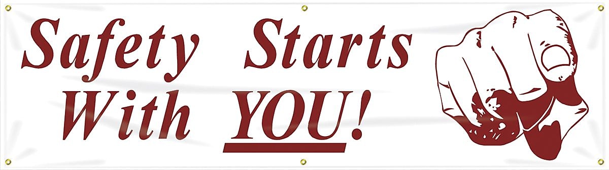 Accuform Motivational Safety Banner, SAFETY STARTS WITH YOU!, 28" x 8', Reinforced Vinyl (MBR846)