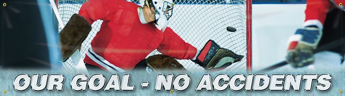 Accuform Motivational Safety Banner, OUR GOAL - NO ACCIDENTS, 28" x 8', Reinforced Vinyl (MBR838)
