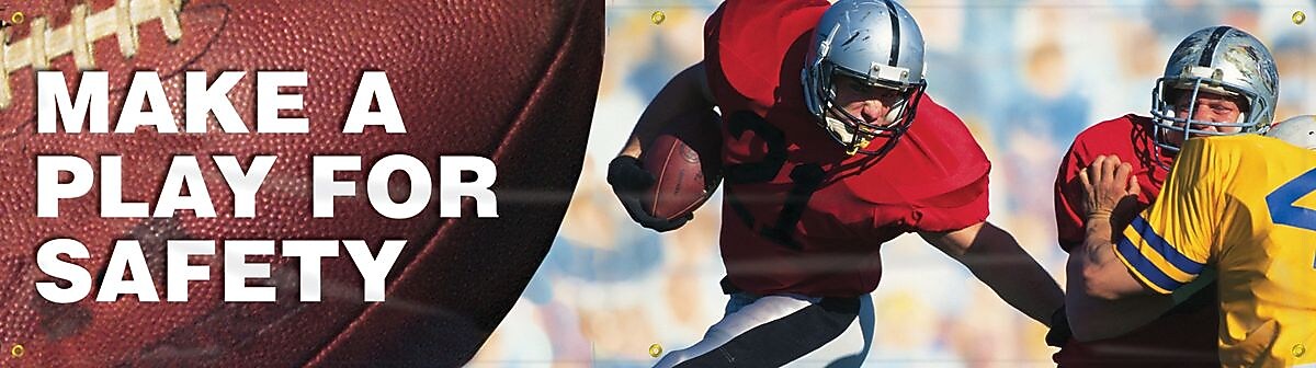 ACCUFORM SIGNS® Motivational Safety Banner, MAKE A PLAY FOR SAFETY, 28" x 8-ft, Reinforced Vinyl