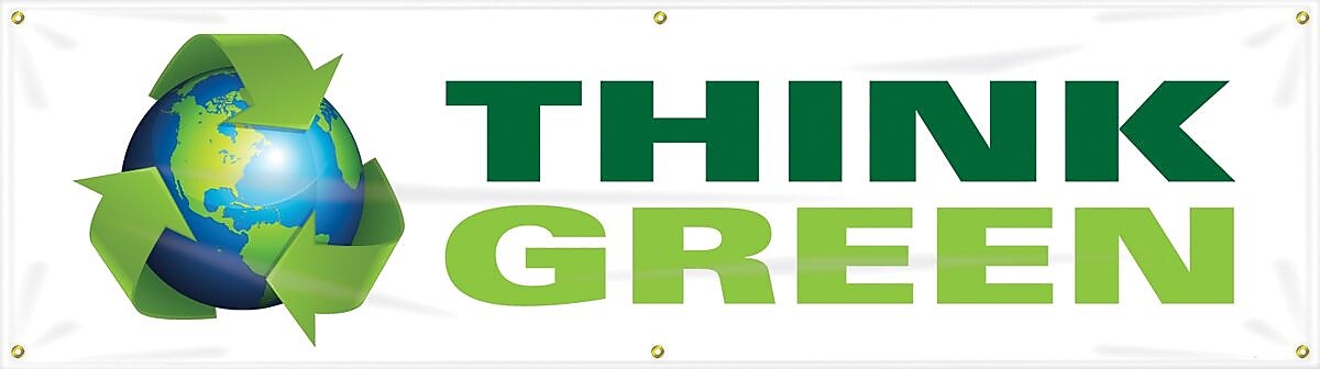 Accuform Motivational Safety Banner, THINK GREEN, 28" x 8', Reinforced Vinyl (MBR702)