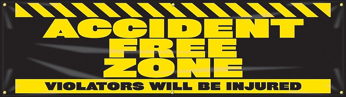 Accuform Motivational Banner, ACCIDENT FREE ZONE-VIOLATORS WILL BE INJURED, 28"x8', Vinyl (MBR935)