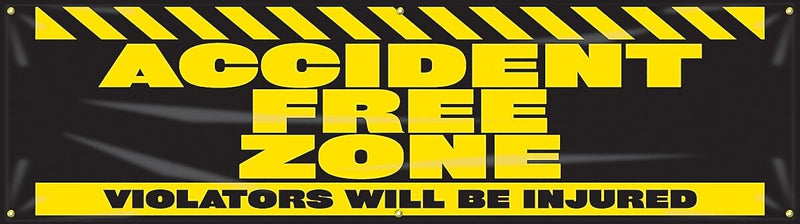 Accuform Motivational Banner, ACCIDENT FREE ZONE-VIOLATORS WILL BE INJURED, 28"x8', Vinyl (MBR935)