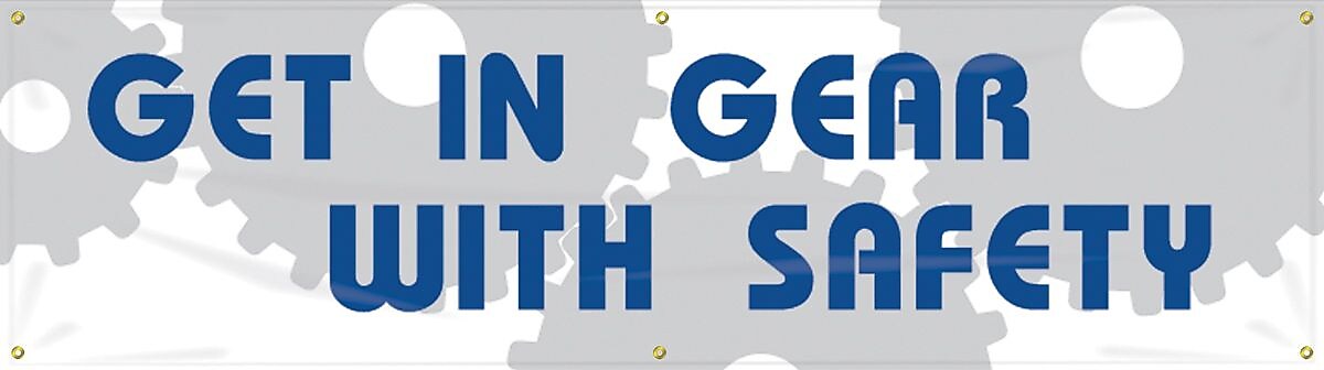 ACCUFORM SIGNS® Motivational Safety Banner, GET IN GEAR WITH SAFETY, 28" x 8-ft, Reinforced Vinyl