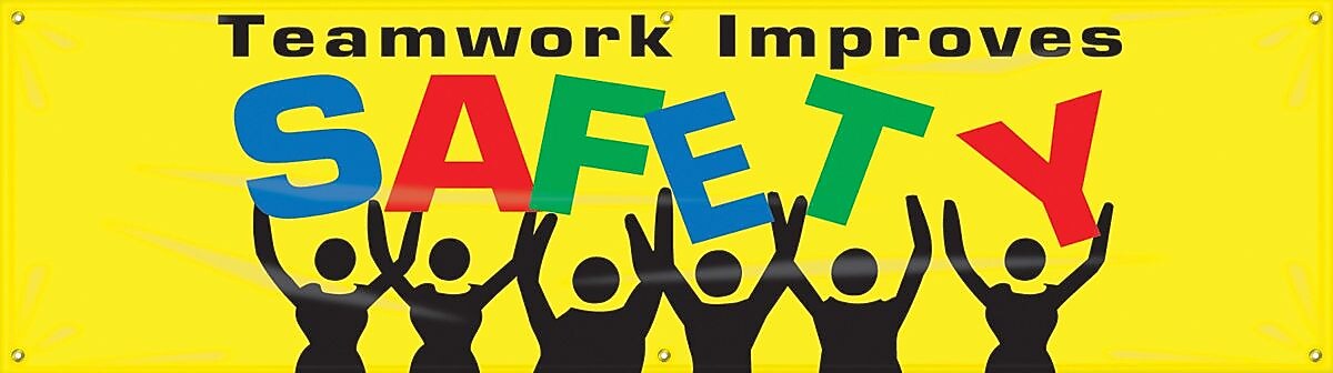Accuform Motivational Safety Banner, TEAMWORK IMPROVES SAFETY, 28" x 8', Reinforced Vinyl (MBR870)