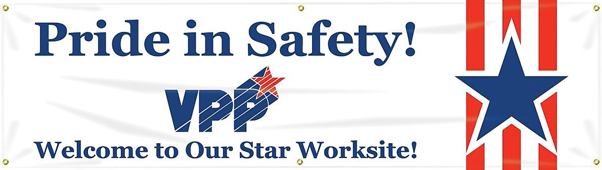 ACCUFORM SIGNS® Motivational Banner; PRIDE IN SAFETY! WELCOME TO OUR STAR WORKSITE!, 28"x8', Vinyl
