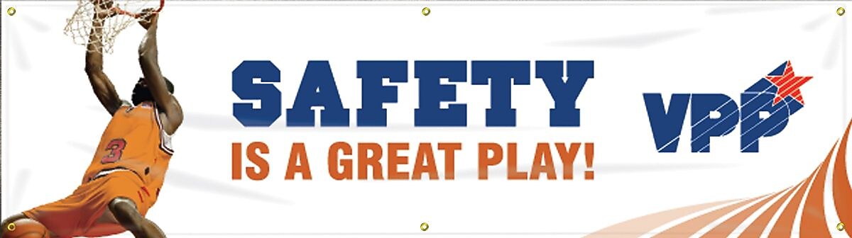 Accuform Motivational VPP Safety Banner, SAFETY IS A GREAT PLAY!, 28" x 8', Reinforced Vinyl (MBR963)