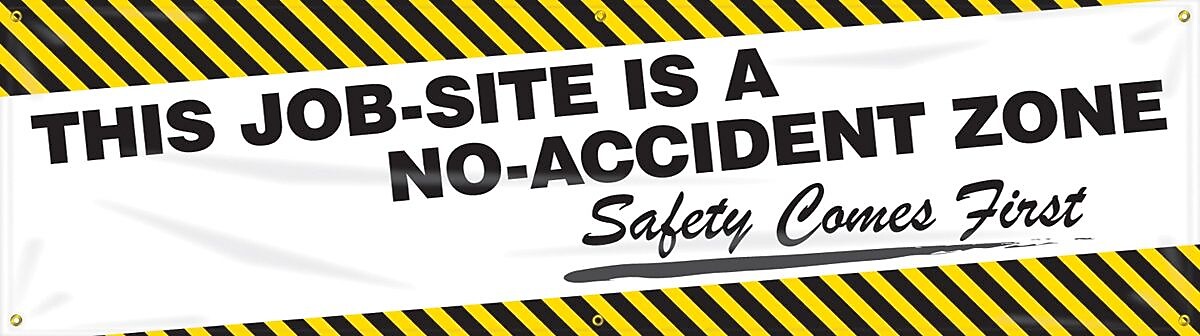 Accuform Motivational Banner, THIS JOB-SITE IS A NO-ACCIDENT ZONE, 28"x8', Reinforced Vinyl (MBR811)