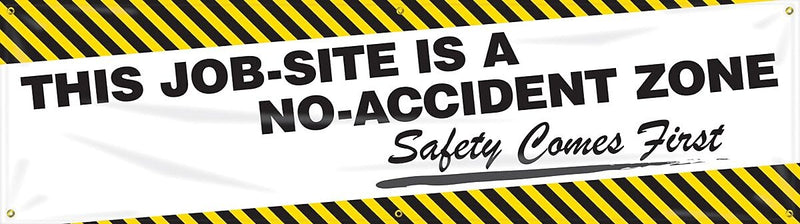 Accuform Motivational Banner, THIS JOB-SITE IS A NO-ACCIDENT ZONE, 28"x8', Reinforced Vinyl (MBR811)