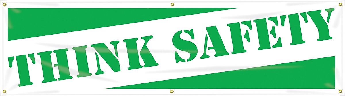 Accuform Motivational Safety Banner, THINK SAFETY, 28" x 8', Reinforced Vinyl (MBR807)