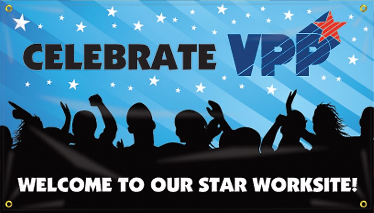 ACCUFORM SIGNS® Motivational VPP Banner; CELEBRATE VPP-WELCOME TO OUR STAR WORKSITE!, 28"x4', Vinyl