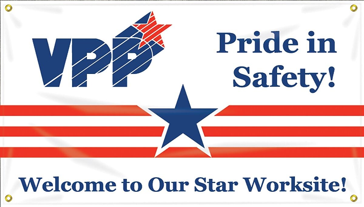 Accuform Motivational Banner; PRIDE IN SAFETY! WELCOME TO OUR STAR WORKSITE!, 28"x4', Vinyl (MBR474)