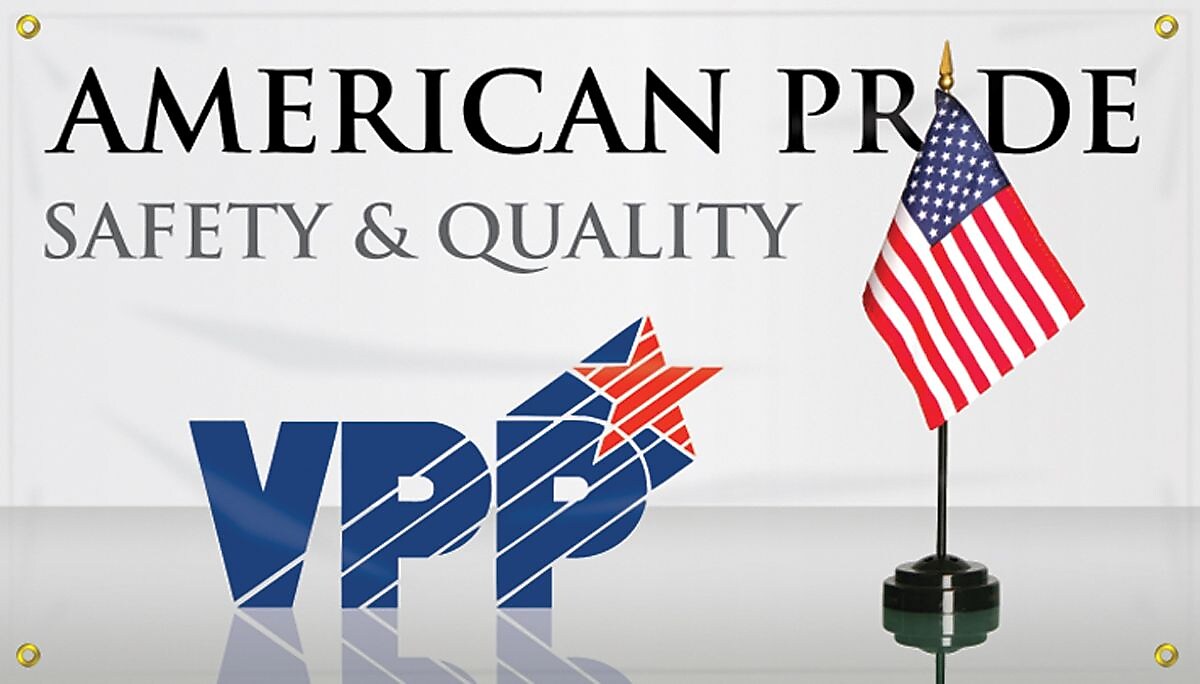 ACCUFORM SIGNS® Motivational VPP Banner, AMERICAN PRIDE SAFETY & QUALITY, 28"x4', Reinforced Vinyl