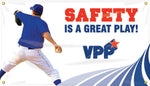 Accuform Signs® Motivational VPP Safety Banner, SAFETY IS A GREAT PLAY!, 28" x 4-ft, Reinforced Vinyl, Each (MBR470)