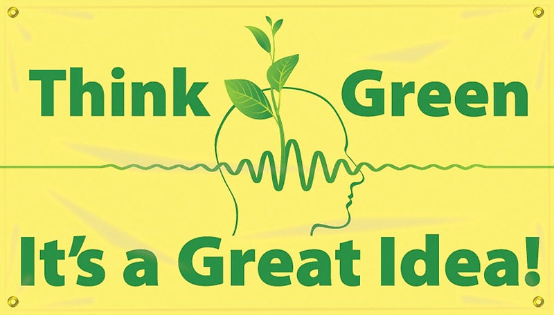 Accuform Motivational Safety Banner, THINK GREEN-IT'S A GREAT IDEA!, 28"x4', Reinforced Vinyl (MBR469)