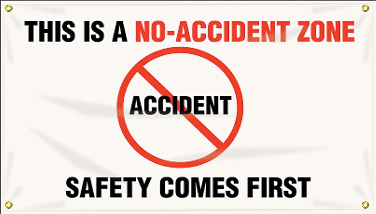 Accuform Motivational Banner, THIS IS A NO-ACCIDENT ZONE-SAFETY FIRST, 28"x4', Vinyl (MBR414)