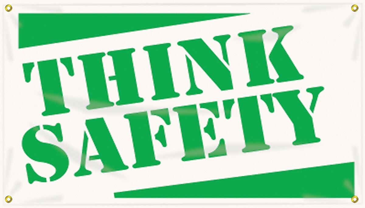 Accuform Motivational Safety Banner, THINK SAFETY, 28" x 4', Reinforced Vinyl (MBR412)