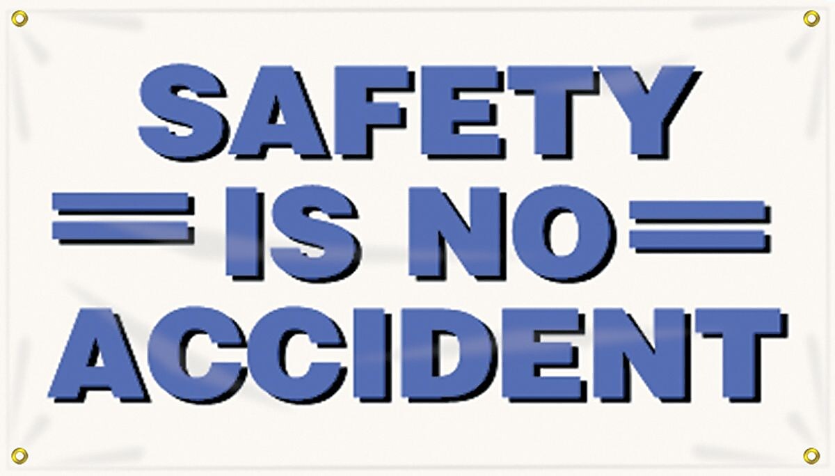 Accuform Motivational Safety Banner, SAFETY IS NO ACCIDENT, 28" x 4', Reinforced Vinyl. (MBR410)