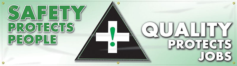 Accuform Motivational Banner, SAFETY PROTECTS PEOPLE-QUALITY PROTECTS JOBS, 28"x8', Vinyl (MBR819)