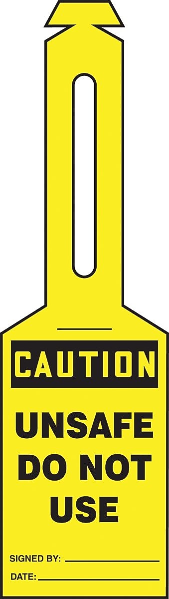 Accuform Loop 'n Strap Tags, CAUTION UNSAFE DO NOT USE, Plastic, 25/Pack (TAL314)