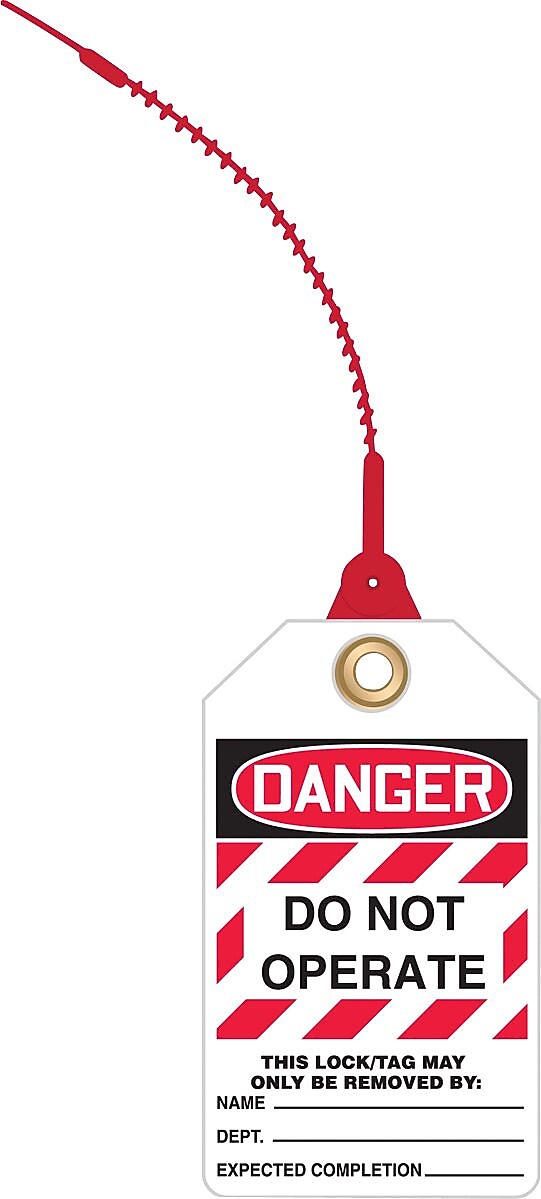 Accuform Loop 'n Lock Tie Tags, DANGER DO NOT OPERATE, RP-Plastic, 10/Pack (TAK631)