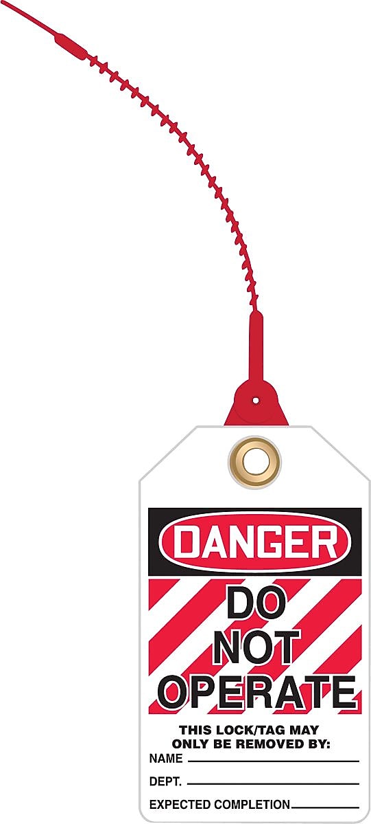 Accuform Loop 'n Lock Tie Tags, DANGER DO NOT OPERATE, RP-Plastic, 10/Pack (TAK635)