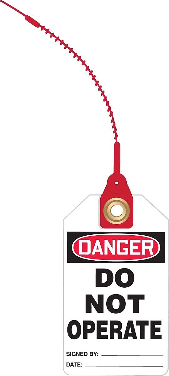 Accuform Loop 'n Lock Tie Tags, DANGER DO NOT OPERATE, RP-Plastic, 10/Pack (TAK607)