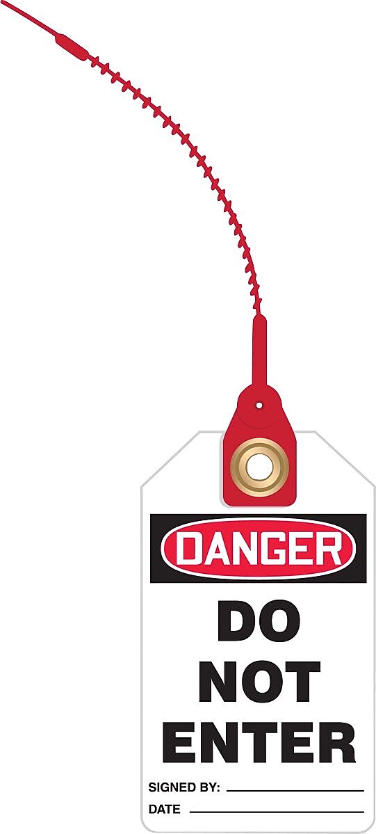 Accuform Loop 'n Lock Tie Tags, DANGER DO NOT ENTER, RP-Plastic, 10/Pack (TAK609)