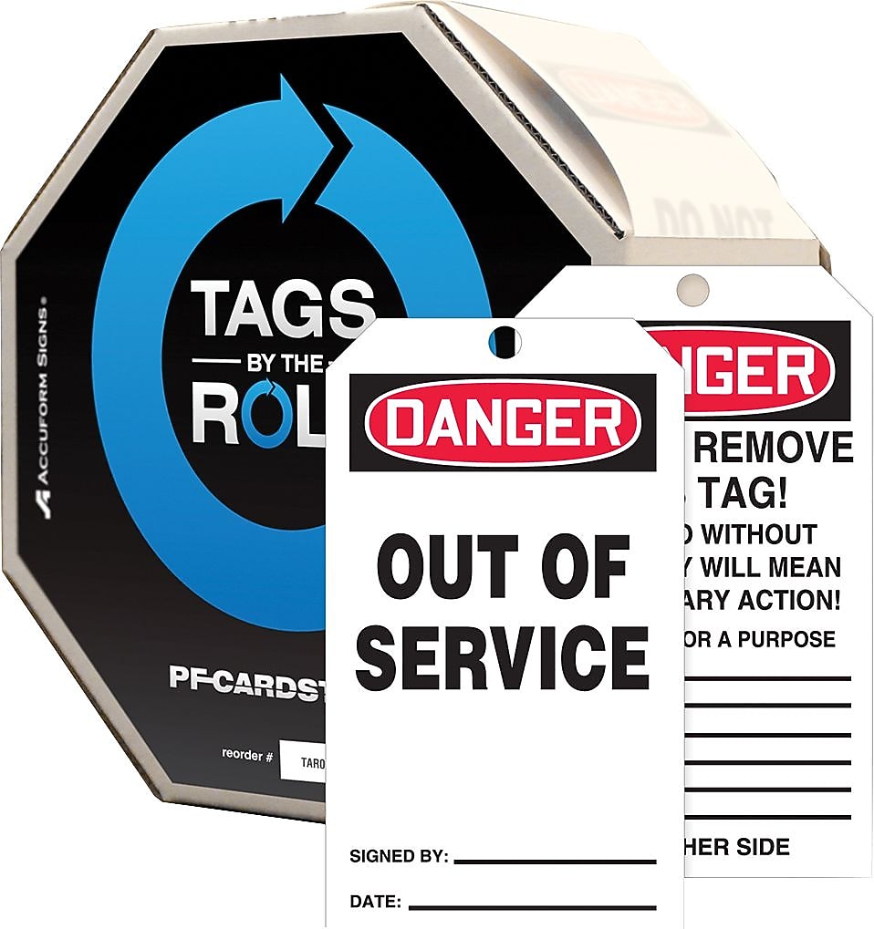 Accuform Tags By-The-Roll, DANGER OUT OF SERVICE, 6 1/4" x 3", PF-Cardstock, 250/Roll (TAR148)