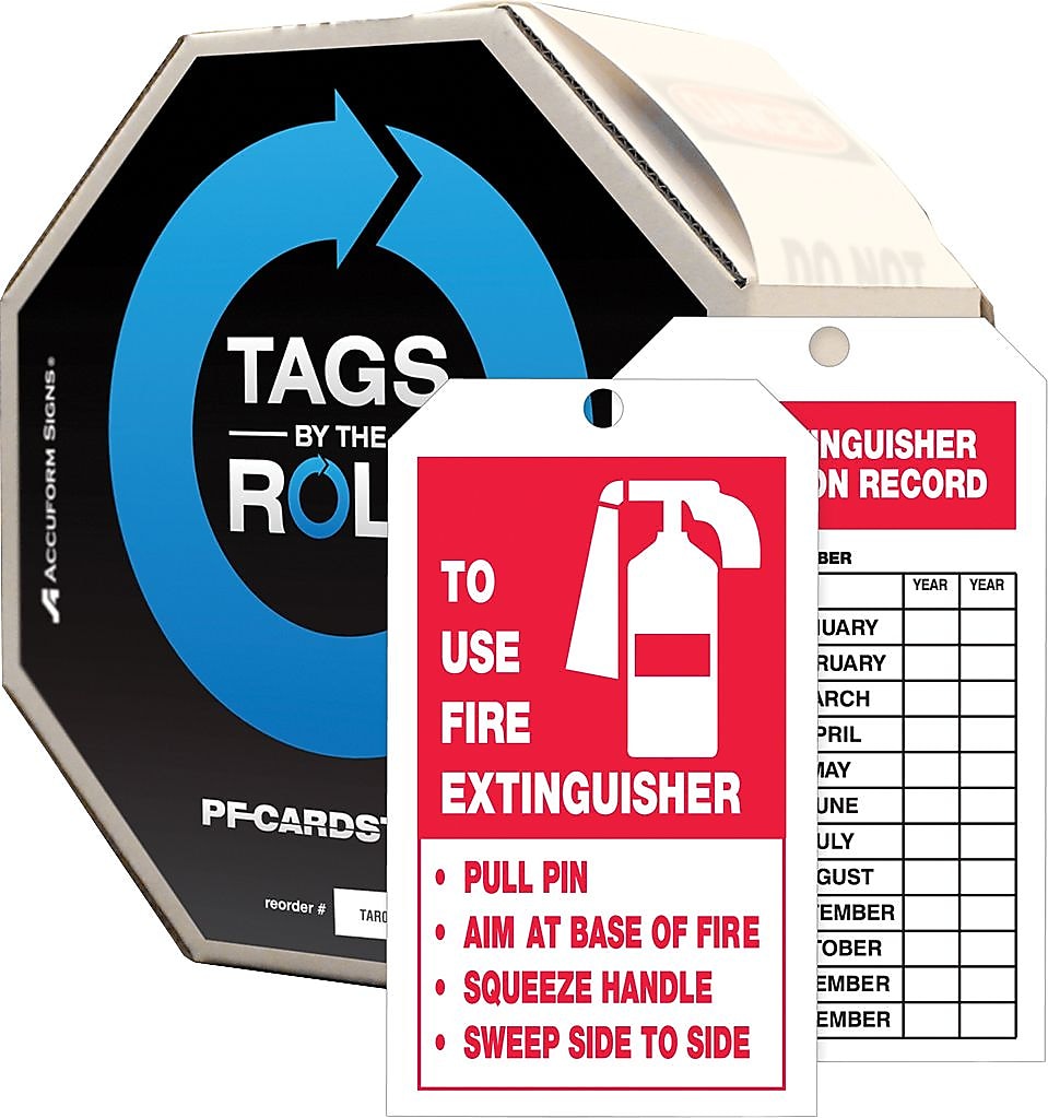 Accuform Tag By-The-Roll; TO USE FIRE EXTINGUISHER INSPECTION RECORD, 6¼"x3" Cardstock 100/Roll (TAR712)
