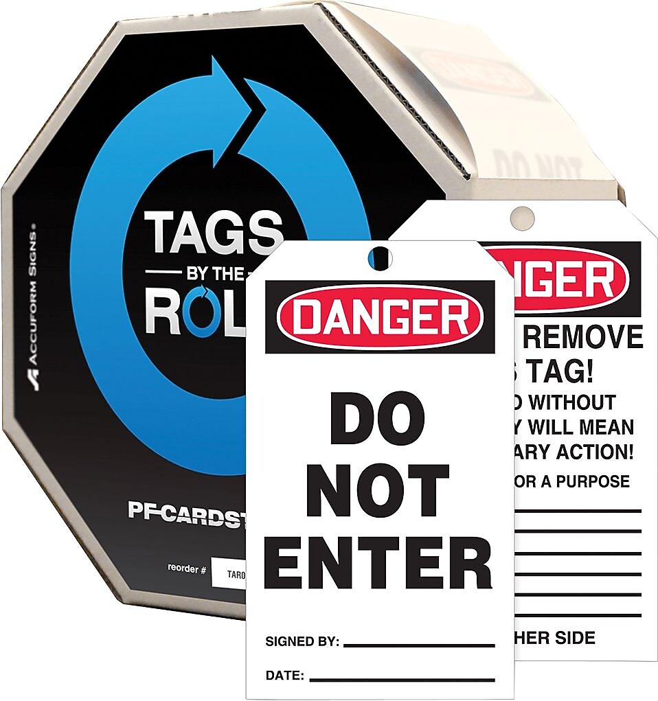 Accuform Tags By-The-Roll, DANGER DO NOT ENTER, 6¼" x 3", PF-Cardstock, 100/Roll (TAR104)