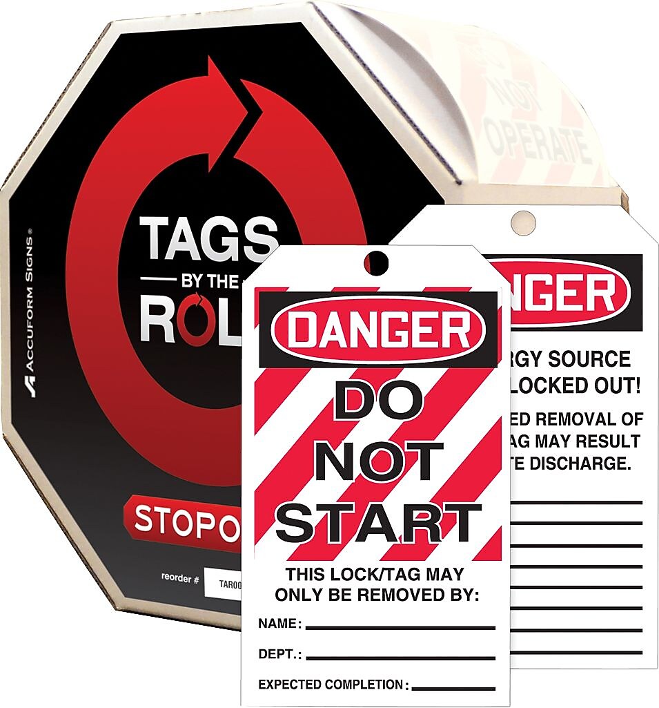 Accuform Tags By-The-Roll, DANGER DO NOT START, 6¼" x 3", PF-Cardstock, 250/Roll (TAR476)
