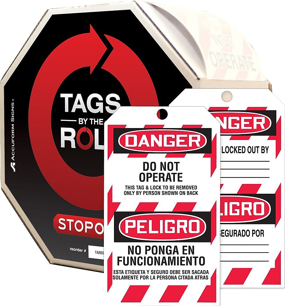 Accuform Bilingual Tags By-The-Roll, DANGER DO NOT OPERATE, 6¼"x3", PF-Cardstock, 250/Roll (TAR482)