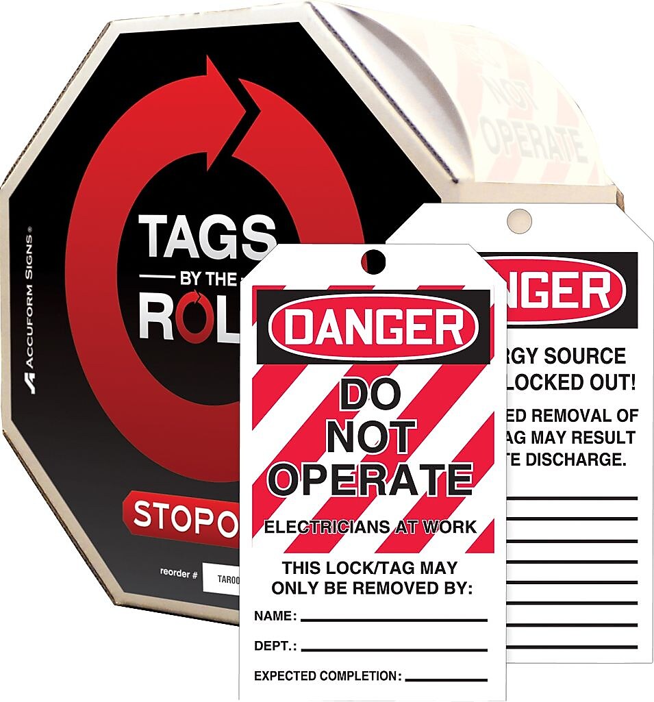Accuform Tag By-The-Roll, DANGER DO NOT OPERATE-ELECTRICIAN AT WORK, 6¼"x3" Cardstock, 250/Roll (TAR468)