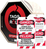 Accuform Bilingual Tag By-The-Roll, DANGER LOCKED OUT DO NOT OPERATE, 6 1/4"x3" Cardstock 100/RL (TAR462)