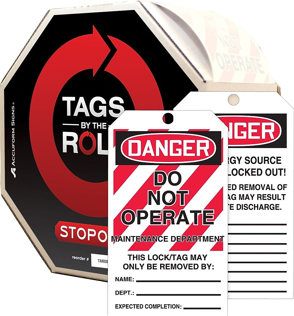 Accuform Tags By-The-Roll, DANGER DO NOT OPERATE-MAINT DEPT., 6 1/4"x3", PF-Cardstock, 100/Roll (TAR406)