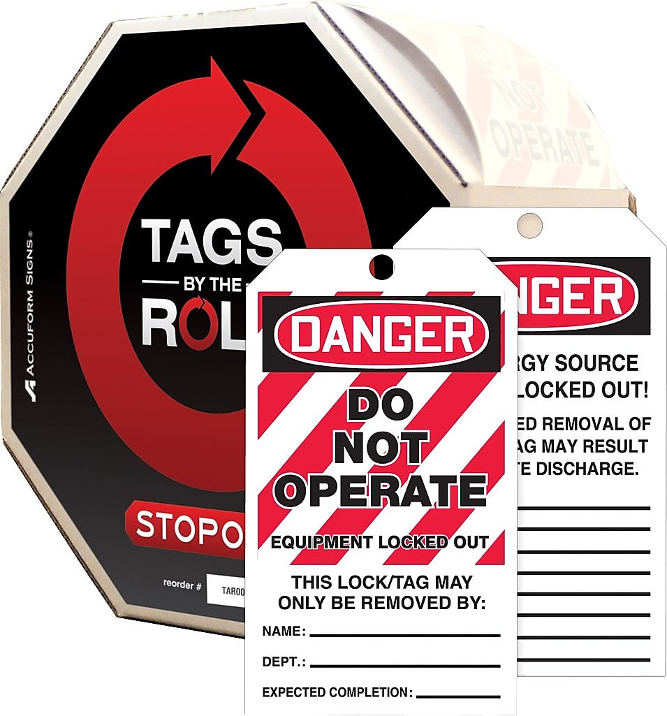 Accuform Tag By-The-Roll, DANGER DO NOT OPERATE EQUIPMENT LOCK OUT, 6 1/4"x3" Cardstock, 250/Roll (TAR470)
