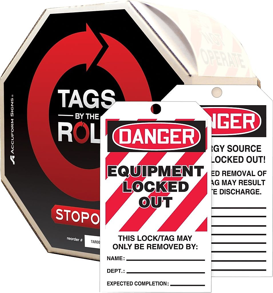 Accuform Tags By-The-Roll, DANGER EQUIPMENT LOCKED OUT, 6 1/4" x 3", PF-Cardstock, 250/Roll (TAR478)