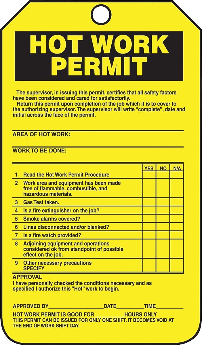 Accuform Safety Tag, HOT WORK PERMIT, 5 3/4" x 3 1/4", PF-Cardstock, 25/Pack (TCS361CTP)