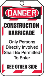 Accuform Safety Tag, DANGER CONSTRUCTION BARRICADE, 5¾" x 3¼", RP-Plastic, 25/Pack (TAB102PTP)