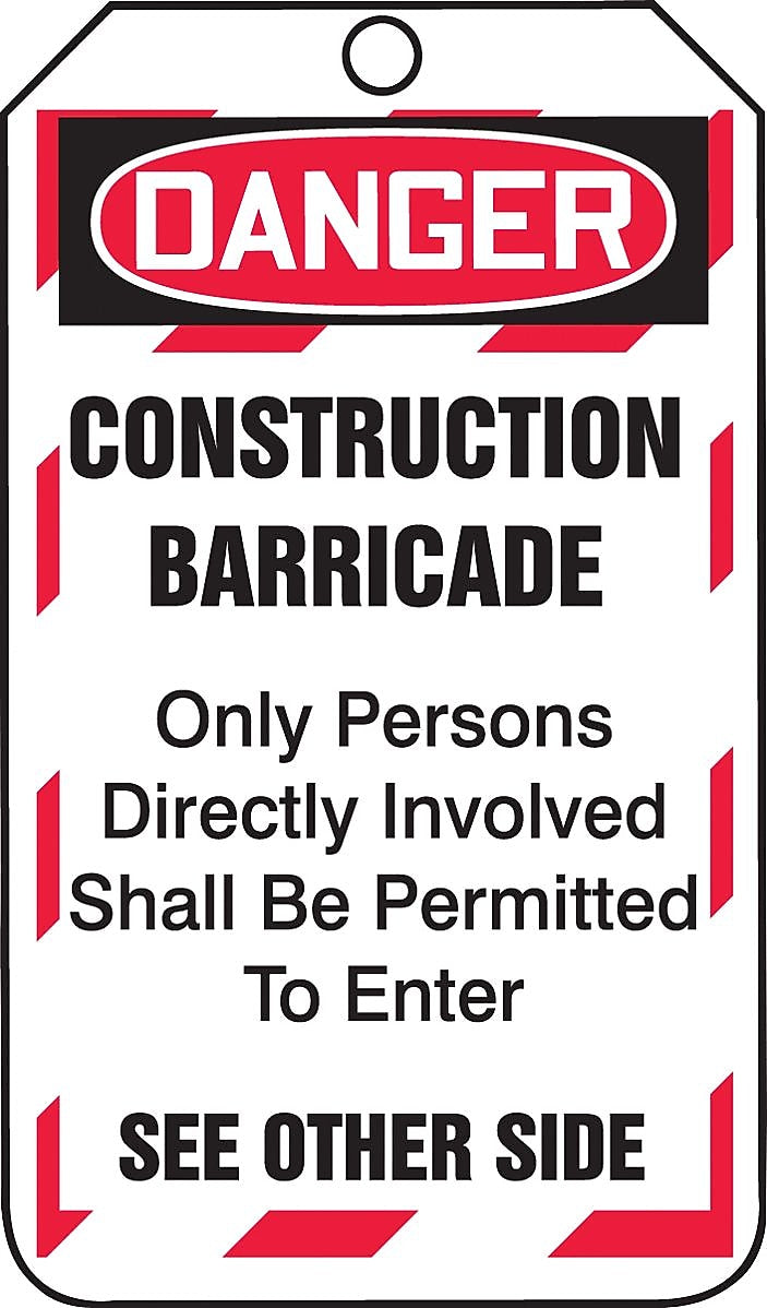 Accuform Safety Tag, DANGER CONSTRUCTION BARRICADE, 5 3/4" x 3 1/4", PF-Cardstock, 25/Pack (TAB102CTP)
