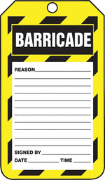 Accuform Safety Tag, BARRICADE, 5¾" x 3¼", RP-Plastic, 25/Pack (TAB107PTP)